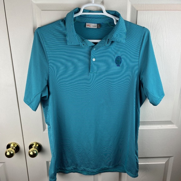 Men's KJUS Short Sleeve Striped Polo Shirt Green Blue Size XL - Picture 1 of 4